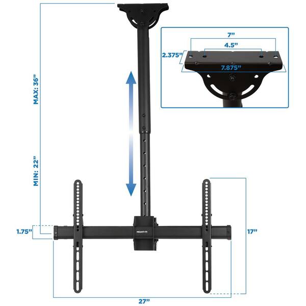 37 in. - 70 in. Dual Full Motion TV Ceiling Mount with 20-Degree Tilt, 198 lbs. Load Capacity