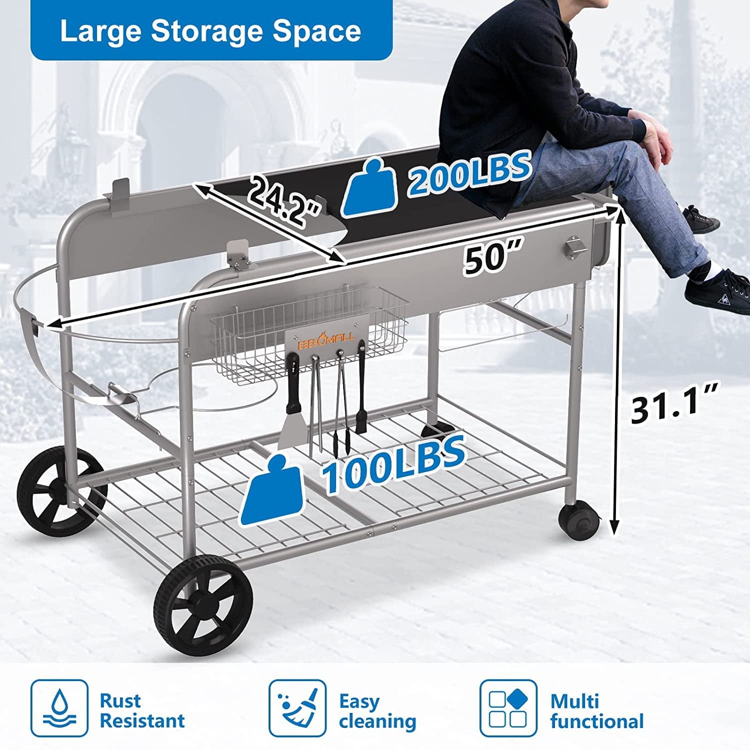 Grill Stand Cart for Weber Kettle 22