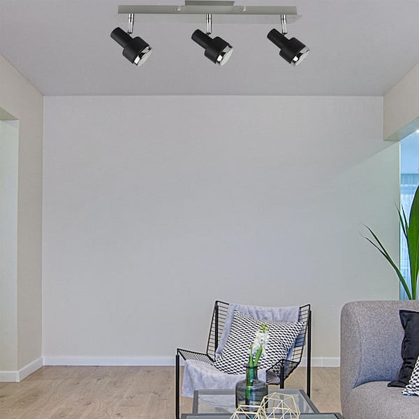 1-1/2 ft. 3-Light Matte Black, Chrome and Silver Grey LED Fixed Track Lighting Kit with Adjustable Head Lamp