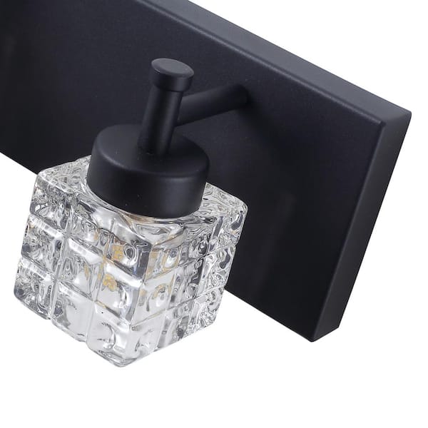 19.7 in. 3-Light Dimmable Black Bathroom Vanity Light with Crystal Glass Shades