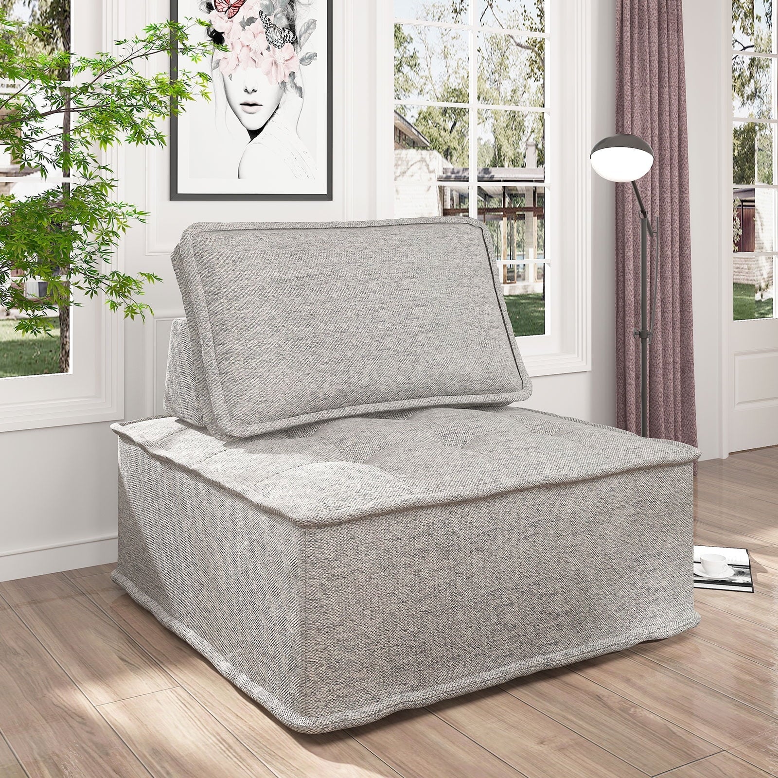 Mjkone Convertible Sectional Sofa Couch with Storage Ottoman, 86