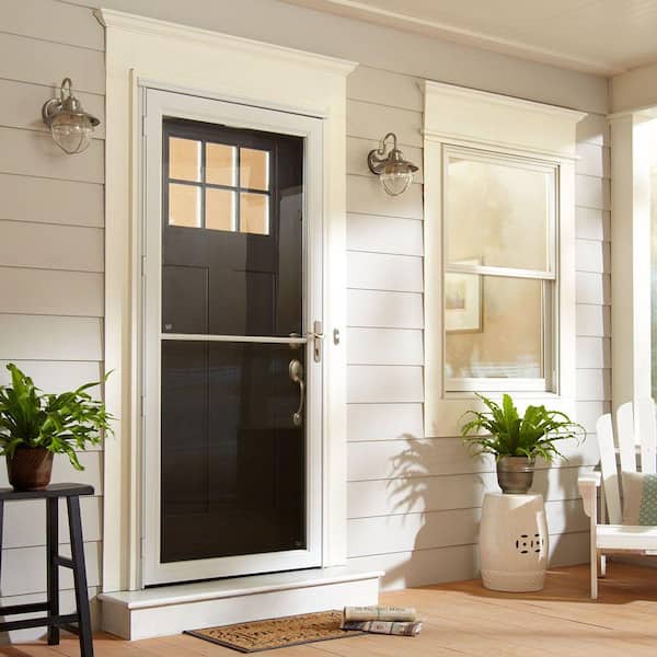 2000 Series 32 in. x 80 in. White Universal Full View Retractable Aluminum Storm Door with Nickel Hardware