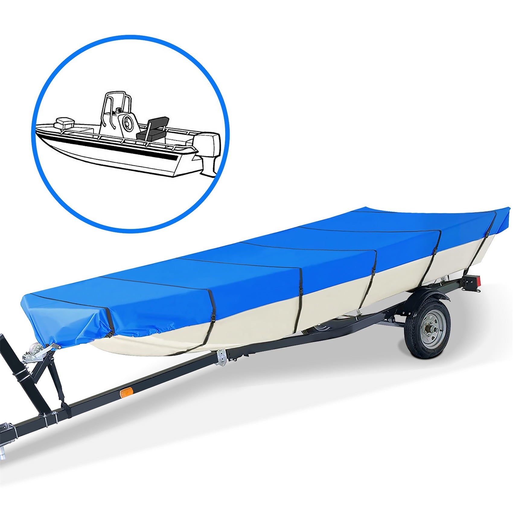 Labwork Boat Cover Heavy Duty Trailerable Replacement for Jon Boat Beam Width Up to 56 Inch and for Jon Boat Covers 12 Foot Waterproof Blue