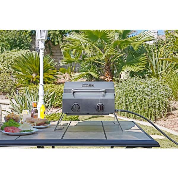 2-Burner Portable Propane Gas Table Top Grill in Stainless Steel