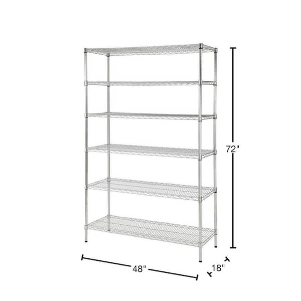 6-Tier Commercial Grade Heavy Duty Steel Wire Shelving Unit in Chrome (48 in. W x 72 in. H x 18 in. D)
