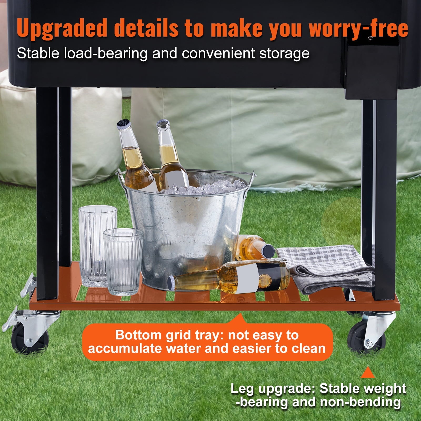 BENTISM 80Qt Rolling Cooler Cart with Bottle Opener Drainage Patio Party Bar Drink