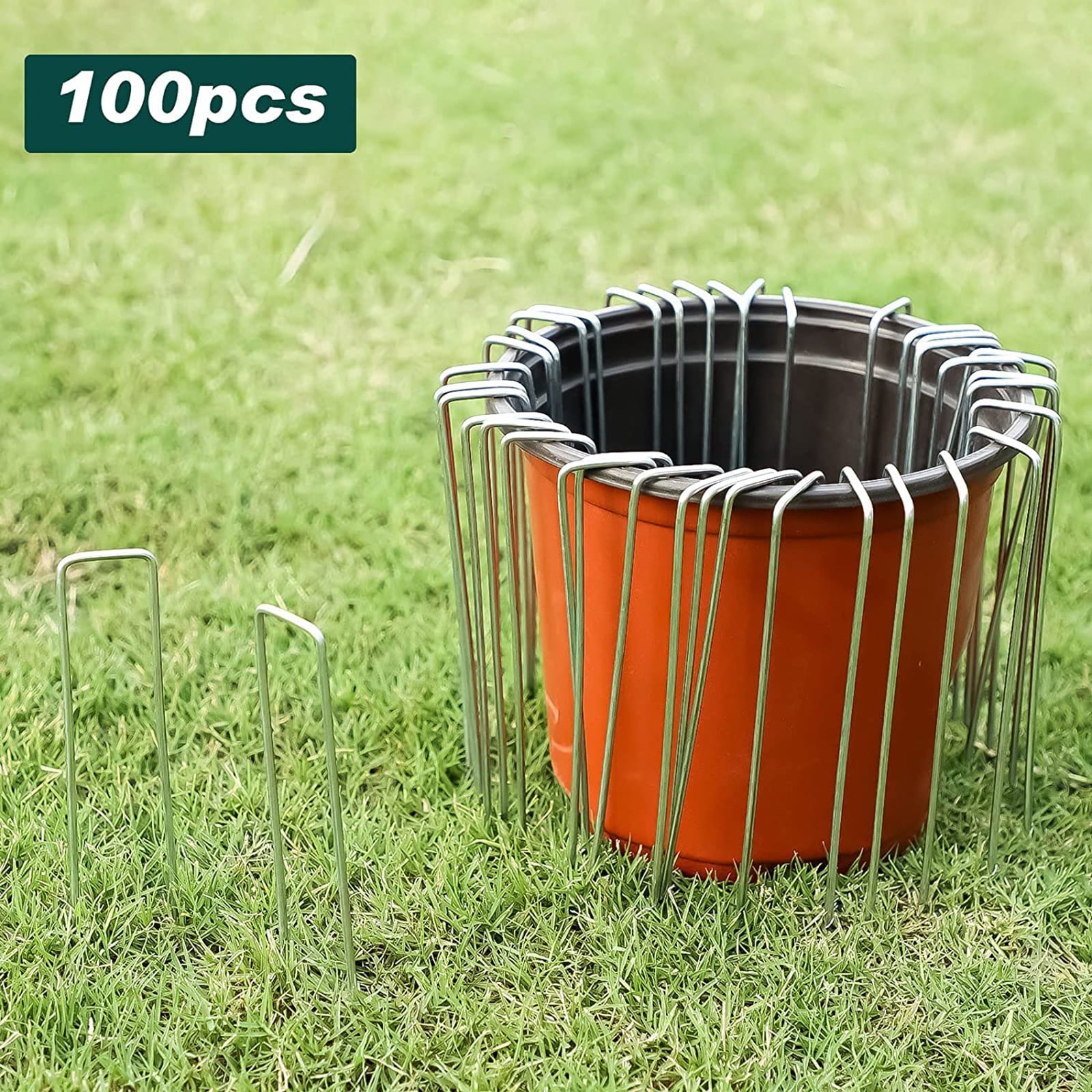 Tripumer 100 Pack of 6 Inch Galvanized Landscape Nails U-Shaped Rustproof Garden Nails 11 Gauge Heavy Duty Fixing Stakes Nails Suitable for Anchoring Barrier Fabrics Irrigation Hoses Fixing Fences