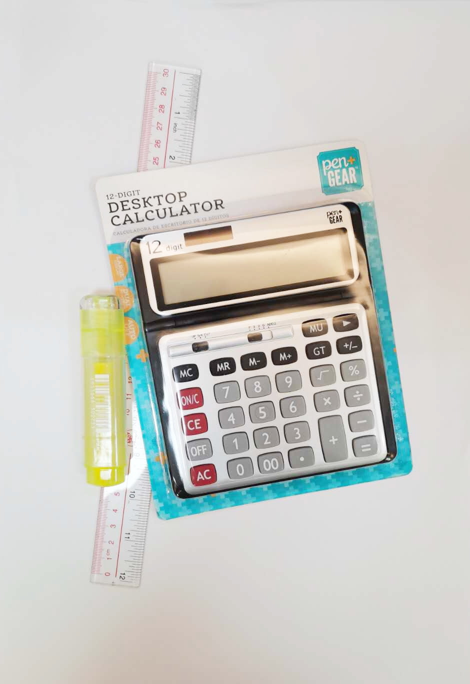 Pen + Gear 12 Digit Large Display Desktop Calculator, Gray, Office