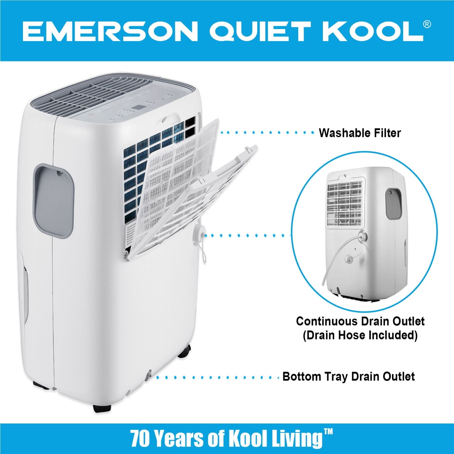Emerson Quiet Kool 20 Pint Smart Dehumidifier in White with Wi-Fi, Voice Control