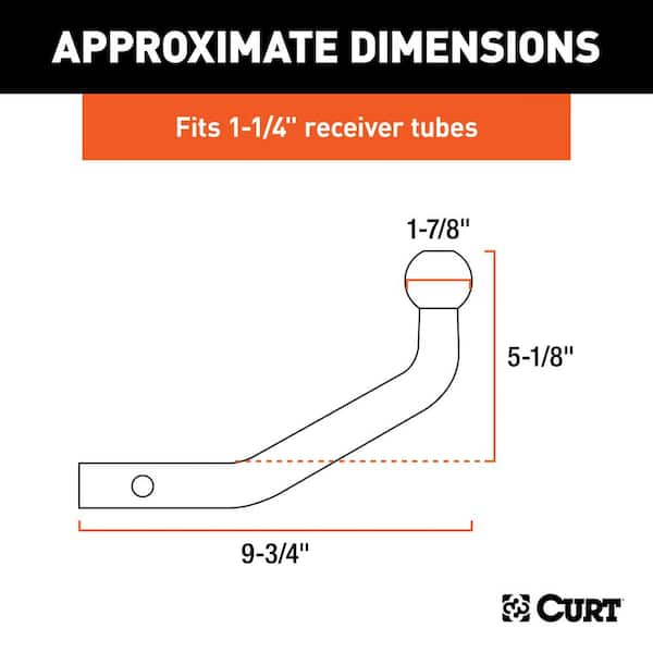 3,500 lbs. Euro Mount Trailer Hitch Ball Mount with 1-7/8 in. Ball (1-1/4 in. Shank, 5-1/8 in. High, 9-3/4 in. Long)