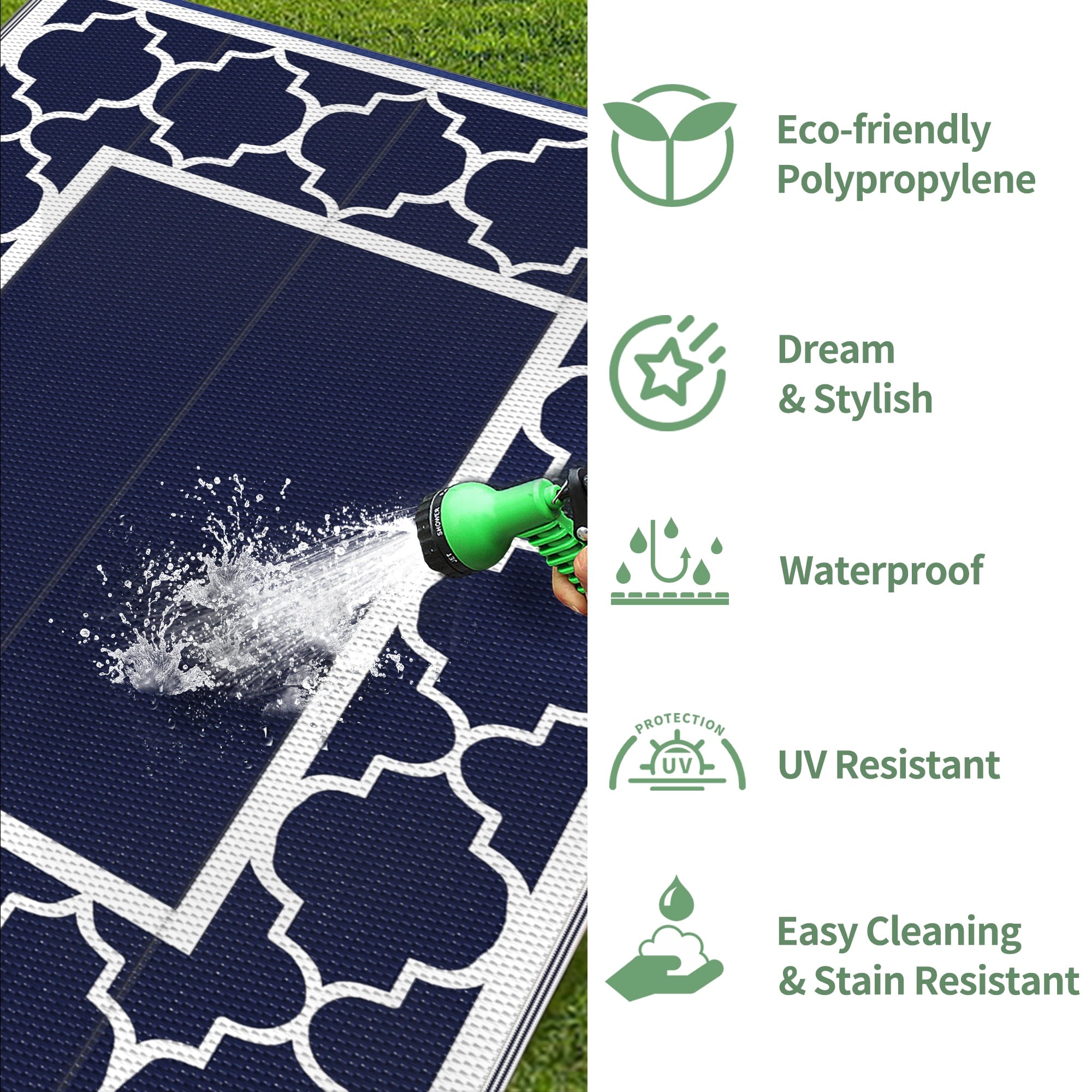 DEORAB 6'x9' Outdoor Rug Patio Clearance Straw Plastic Mat Deck Porch Camper Balcony Blue White