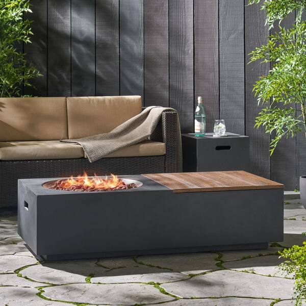 Flint Dark Gray Rectangular Stone Fire Pit Table with Tank Holder