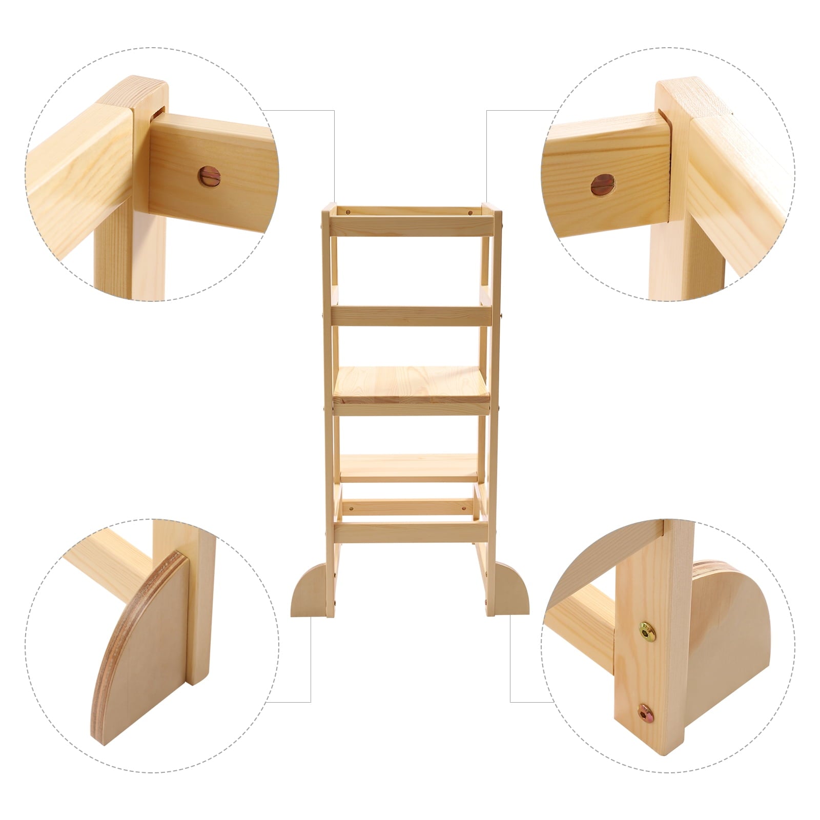 Kitchen Step Stool with Safety Rails Natural