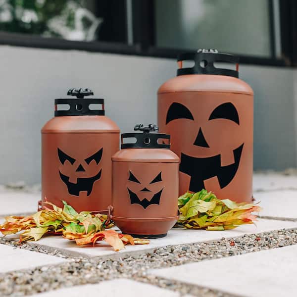 14 in. Halloween Orange Pumpkin Lanterns - Replica Propane Lanterns (Set of 3)