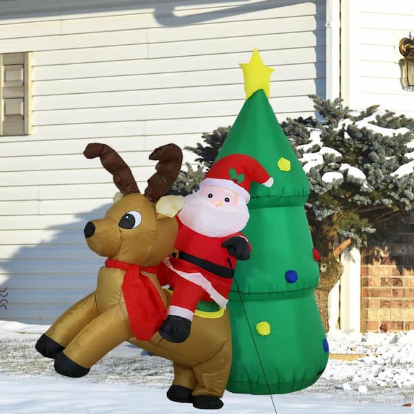 5.5 ft. Santa with Reindeer and Christmas Tree Outdoor Inflatable Decoration