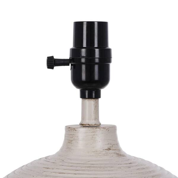 Finch 22 in. Distressed White Ribbed Table Lamp with White Linen Shade