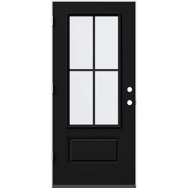 36 in. x 80 in. 1 Panel Right-Hand/Inswing 3/4 Lite Clear Glass Black Steel Prehung Front Door