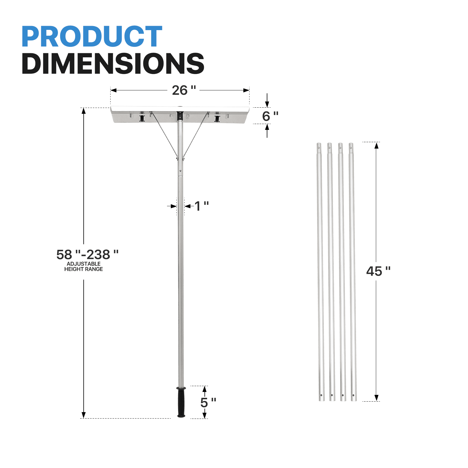 MoNiBloom 20FT Aluminum Snow Roof Rake, Extendable Snow Shovel Adjustable Sectional Snow Removal Tool with Wheels and Anti-Slip Handle for Roof Car, Silver