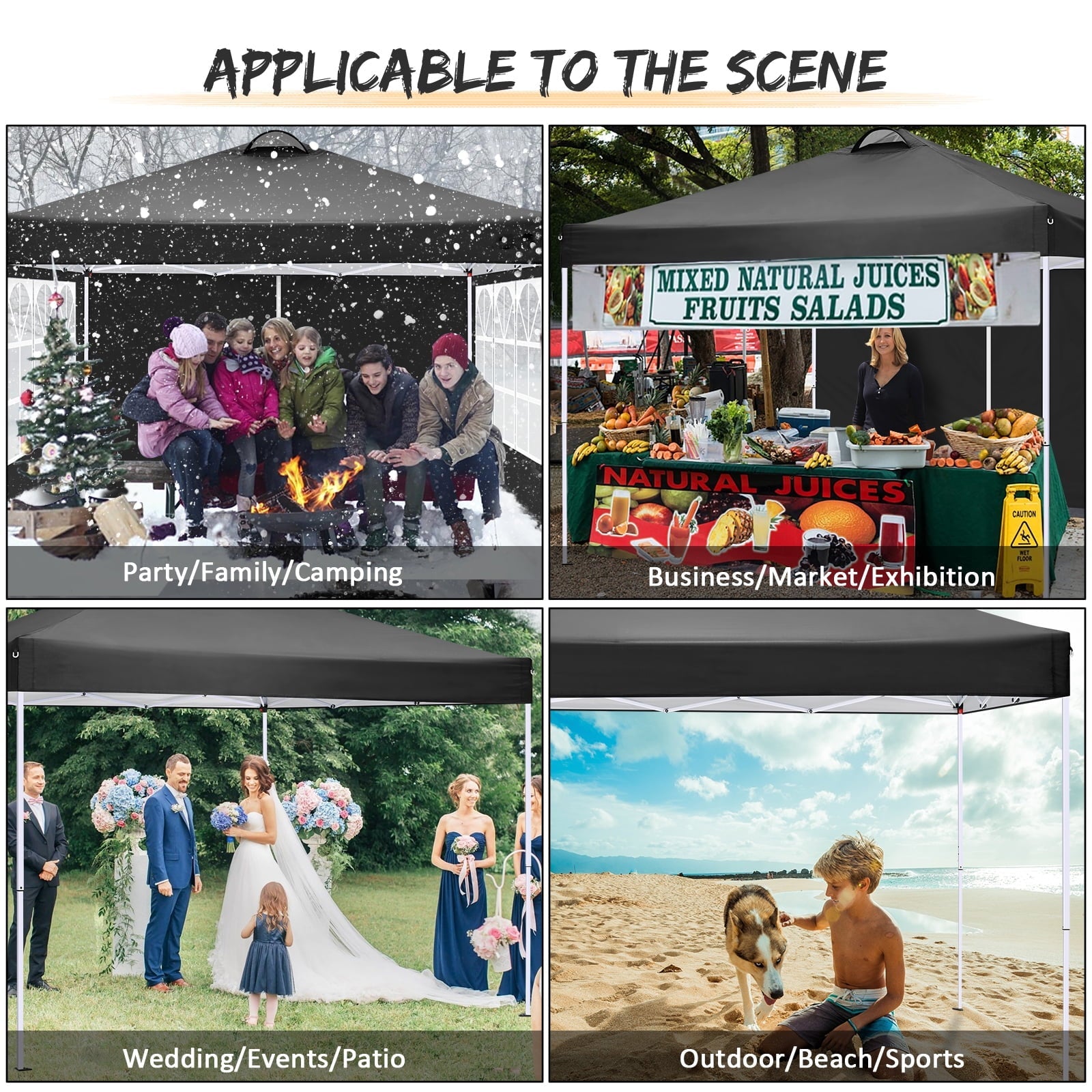 10'x10' EZ Pop Up Canopy with Top Vent, Large Commercial Tent, Waterproof and Sunproof with 4 Removable Sidewalls, Suitable for Weddings come with 4 Sandbags (Black)