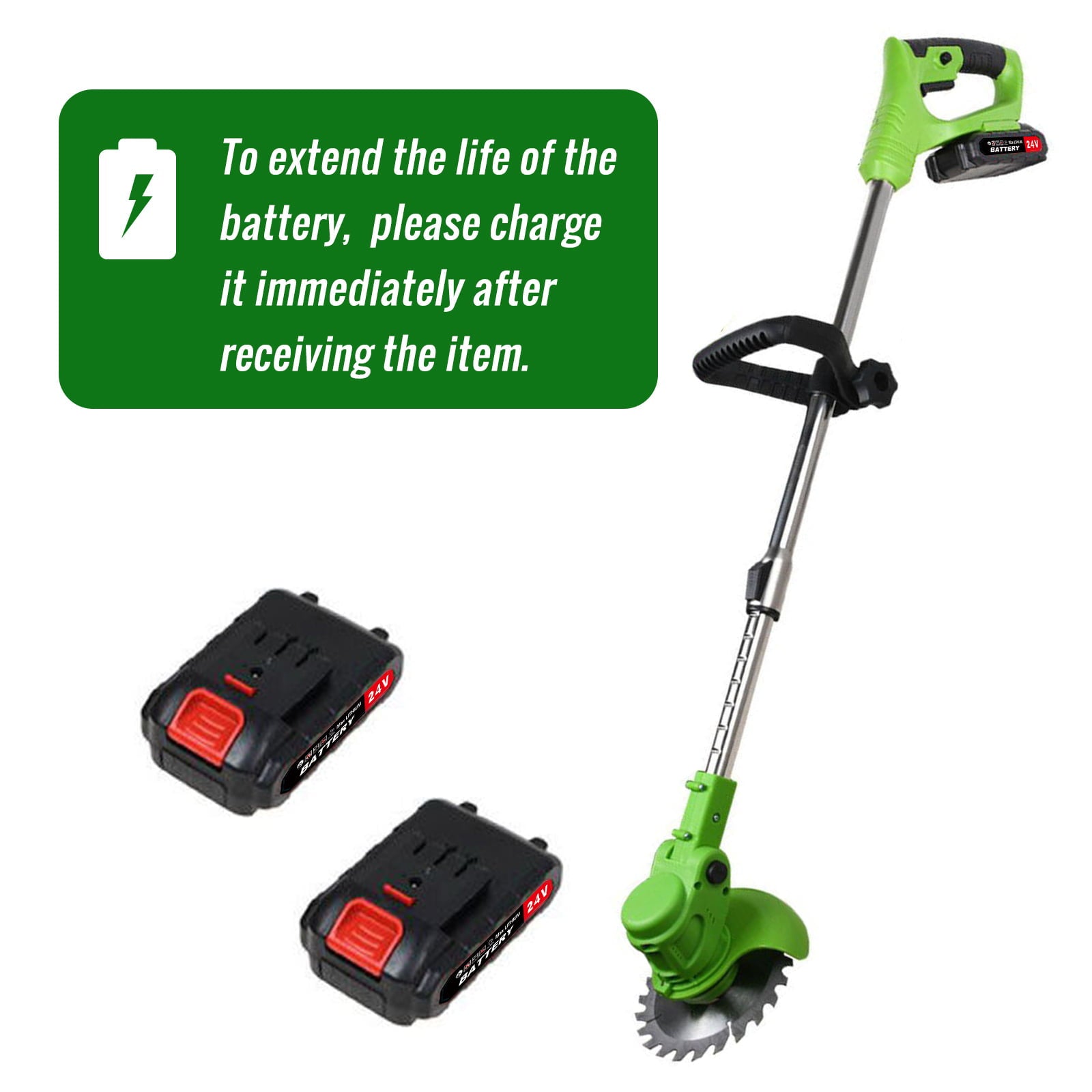 24V 650W Lawn Mover Electric Grass Trimmer Cordless W/2 Batteries, Battery Weed Eater, Electric Weed Wacker, Lawn Mower Cordless Pruning Cutter Weed Wacker Garden Trimming Tool