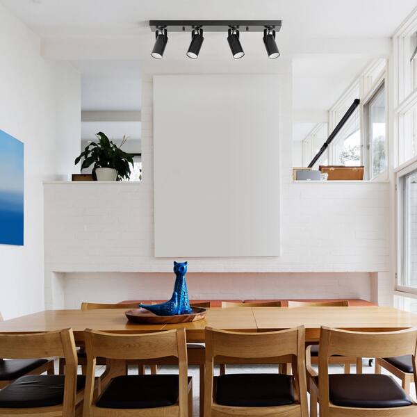 2 ft. 4-Light Matte Black Integrated LED Ceiling Mounted Hardwired Track Lighting Kit with Cylindrical Black Heads