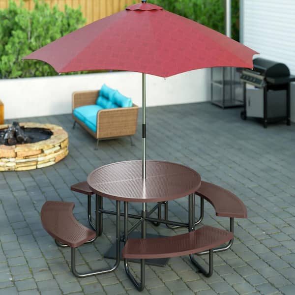 83.46 in. Coffee Round Industrial Strength Steel Picnic Table Seats 8-People with Umbrella Hole