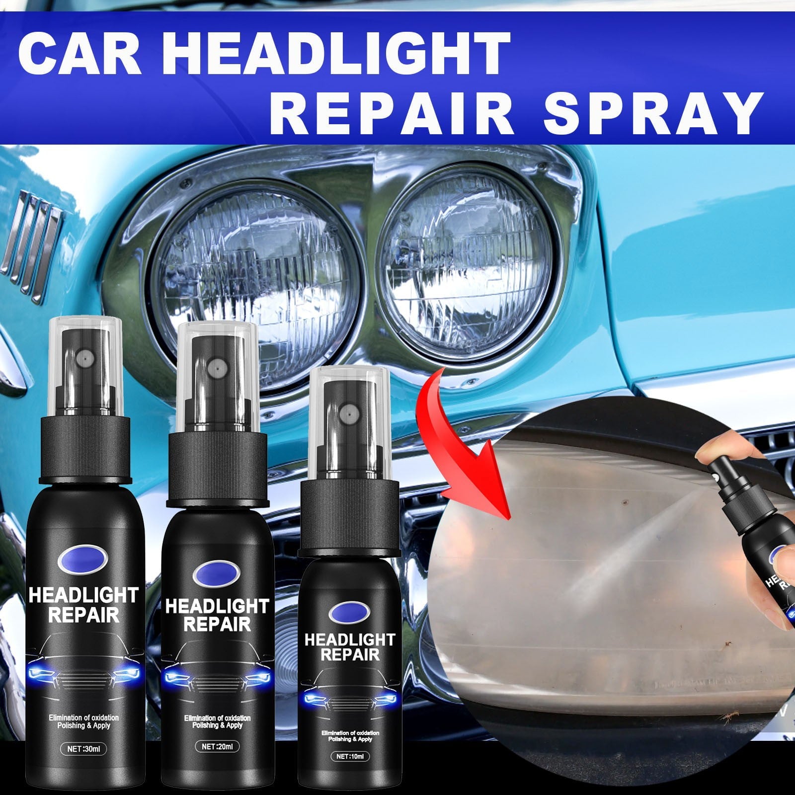 CLZOUD Car Care Repair 1 Bottle of Headlight Spray Car Headlight Scratch Agent Polishing Lampshade Headlight Kit Liquid Polish Renewals 30ml