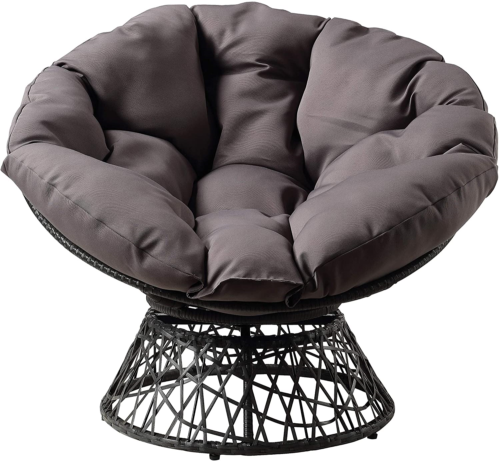 OSP Home Furnishings Wicker Papasan Chair with 360-Degree Swivel, Grey Frame