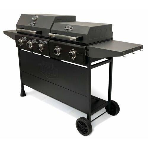 Expert Combo 5-Burner Propane Gas Grill & Independent Griddle w/122 PCS & Aprons