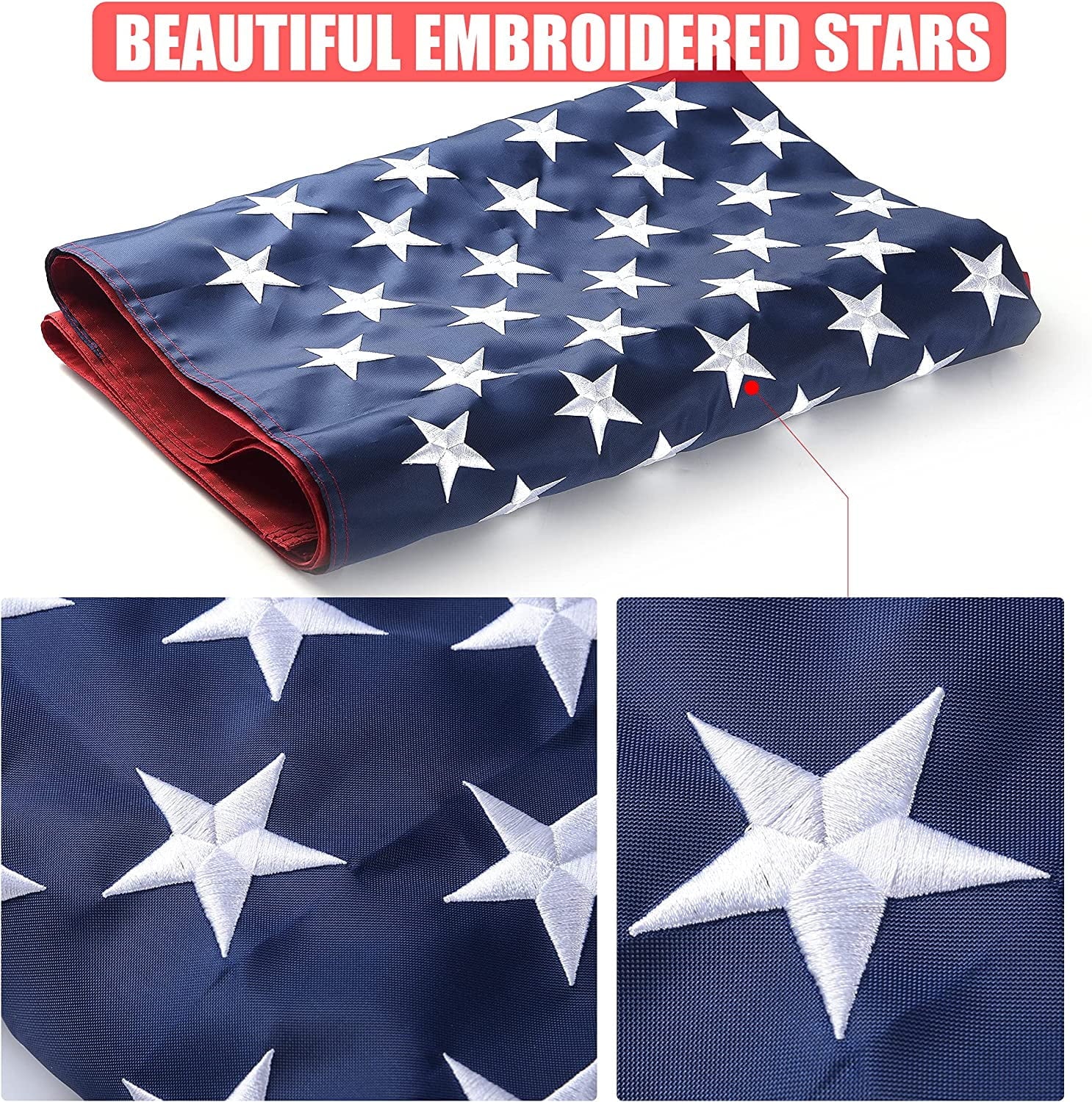 American Flag 4x6 - Made in USA. Premium Large US Flag 4x6 ft. Embroidered Stars and Sewn Stripes - Display with Pride Proudly