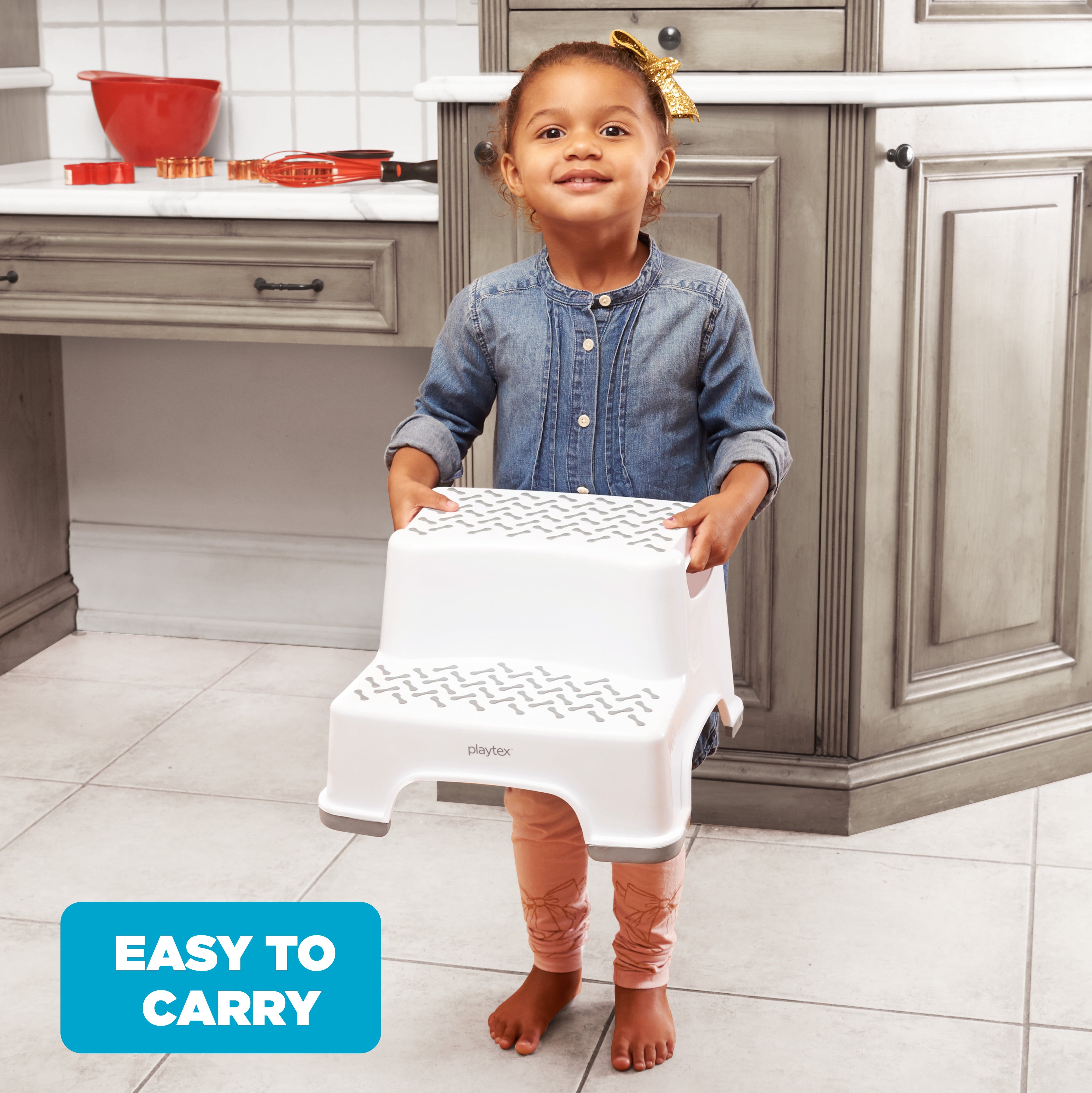 Playtex White 2-Tier Step Stool, Kids Bathroom and Bedroom Plastic Step Stool