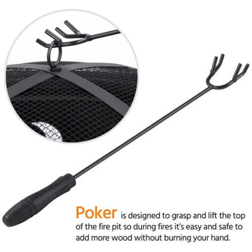 Iron Fire Pit Set Heating Equipment Camping Fire Bowl with Poker Mesh Cover BBQ