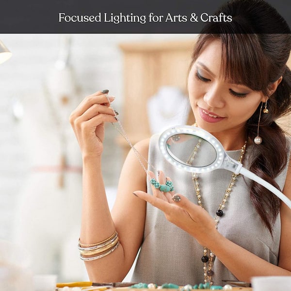 Lightview Flex 16 in. White 2 in 1 - 3 Diopter Magnifying Glass Lamp With Base Stand and Clamp