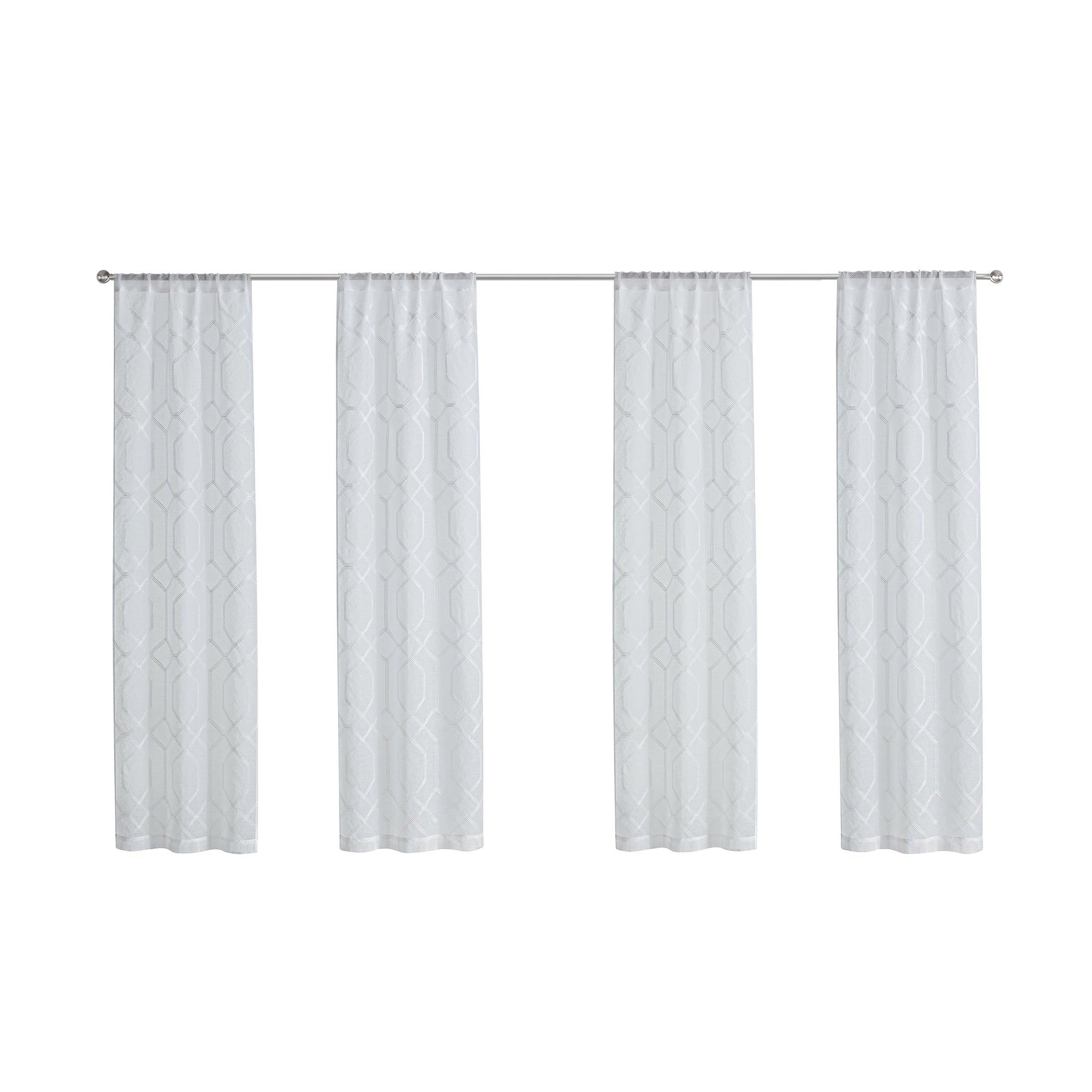 Mainstays Modern White Geometric Rod Pocket Sheer Curtain Set, 28