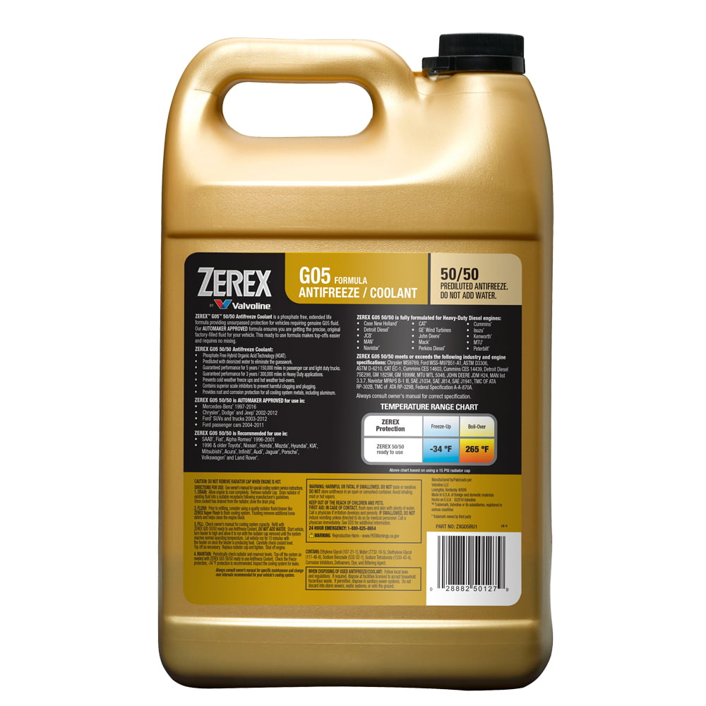 Zerex G05 Phosphate Free Antifreeze / Coolant 50/50 Ready-to-Use 1 GA