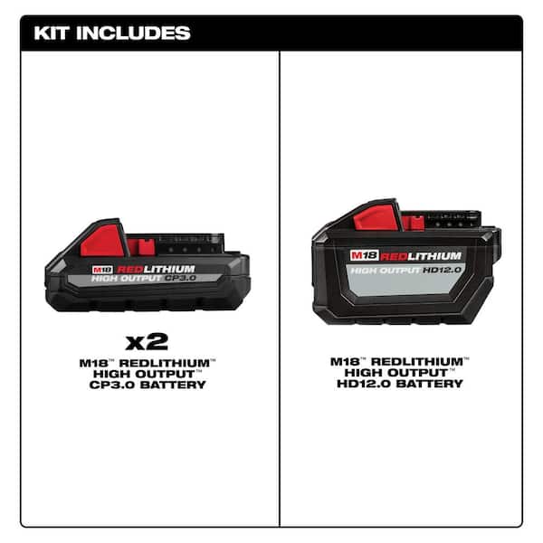 M18 18-Volt Lithium-Ion High Output 12.0Ah Battery with Two 3.0Ah Batteries (3-Pack)