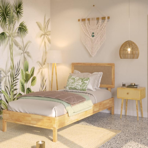 Nipe (New) 14 Inch Deluxe Bed Frame with Adjustable Headboard - Rustic & Bohemia