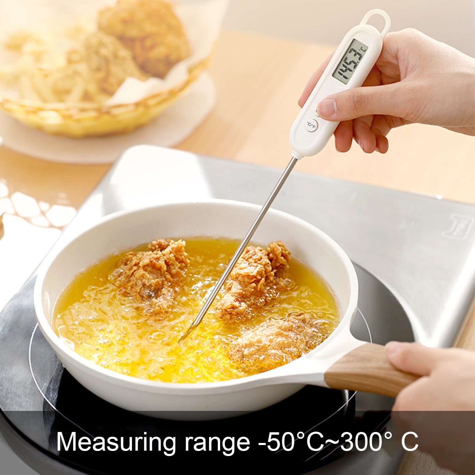 VEAREAR Food Thermometer LCD Large Screen Digital Display Food Grade Stainless Steel Probe Fast Gauge Hand Tool BBQ Meat Cake Food Temperature Measurement Tool Kitchen Gadgets