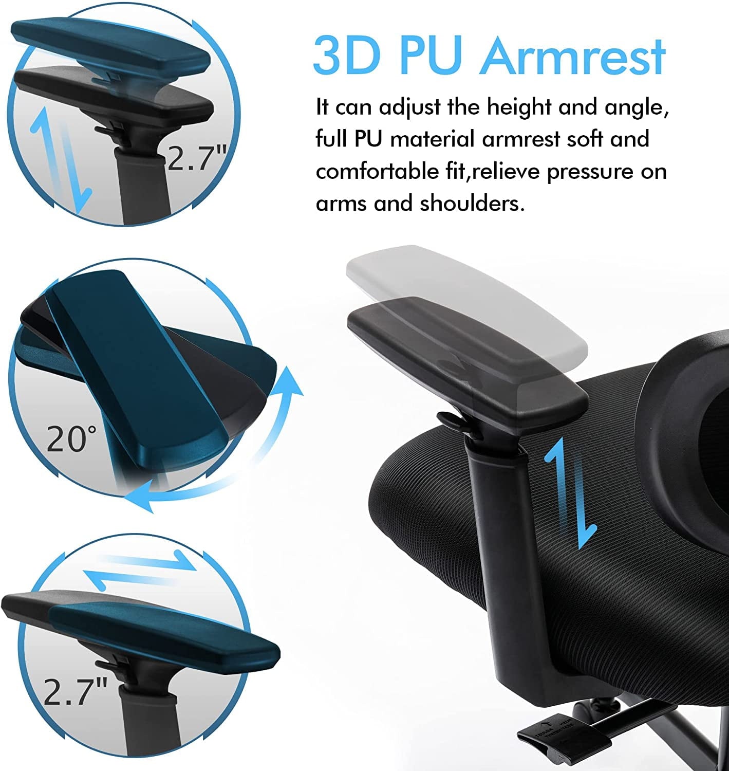 AMZFUN Office Chair, Ergonomic Desk Chair with Lumbar Support, High Back Mesh Computer Chair (Black)