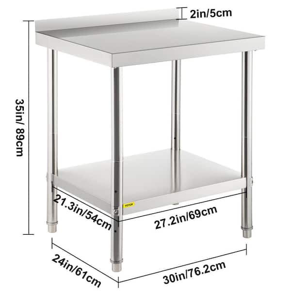 Stainless Steel Prep Table 30 x 24 x 35 in. Heavy Duty Metal Worktable with Adjustable Undershelf Kitchen Utility Tables