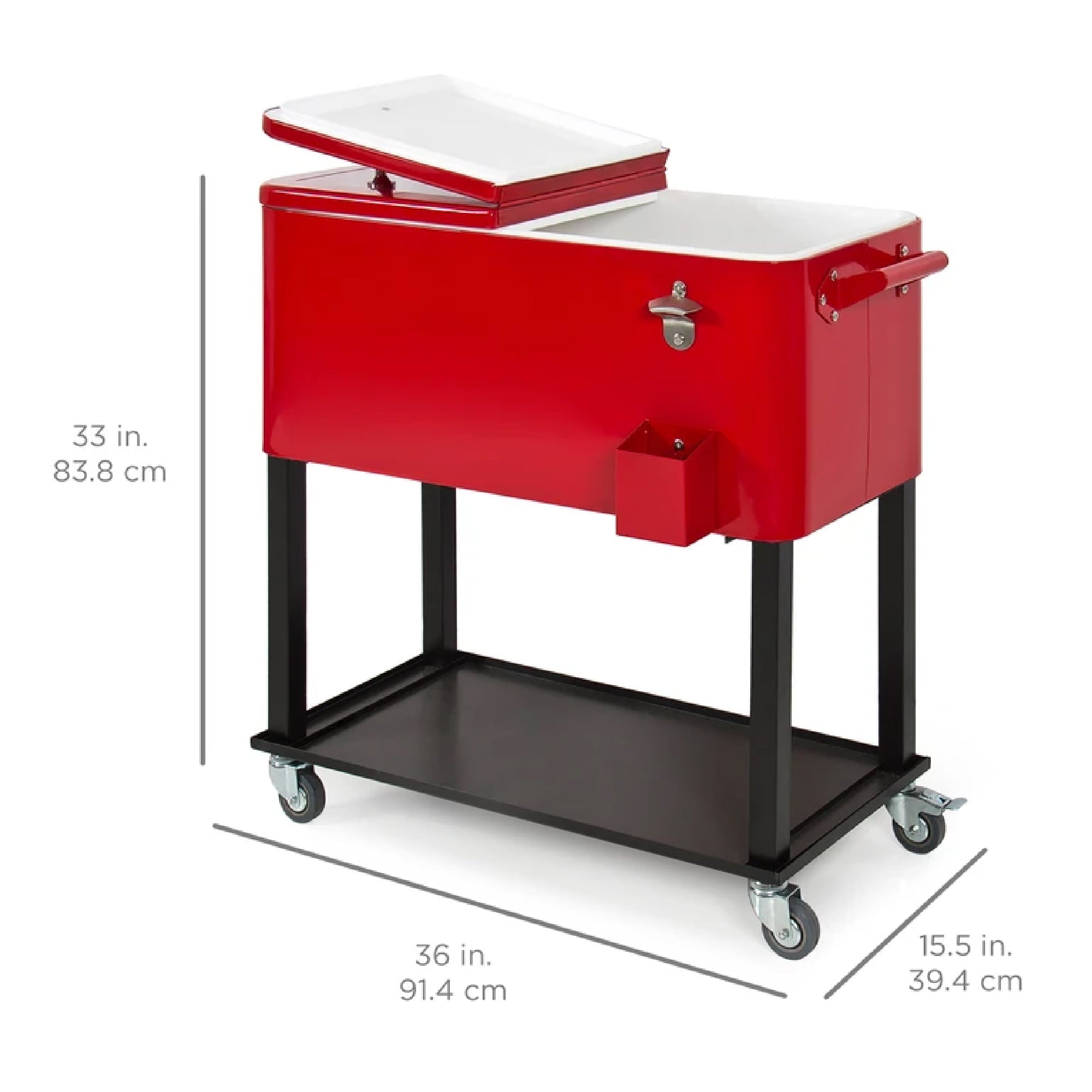 Best Choice Products 80qt Steel Rolling Cooler Cart w/ Bottle Opener, Catch Tray, Drain Plug, Locking Wheels - Red