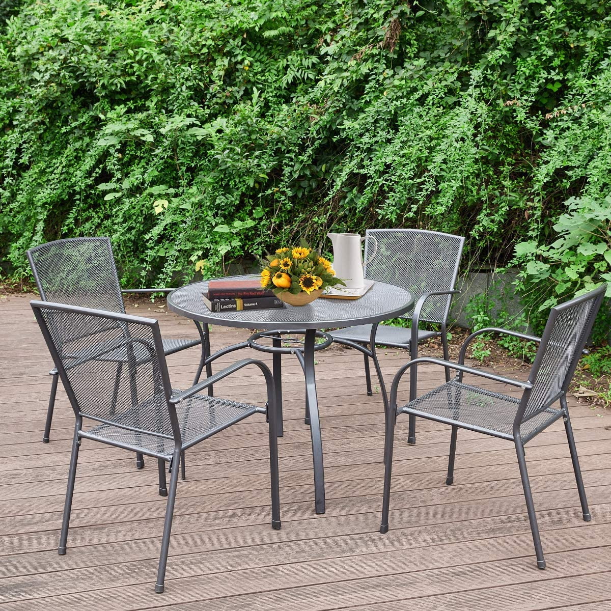 AECOJOY 5-Piece Patio Metal Dining Set with Round Table Dark Gray 4-Persons
