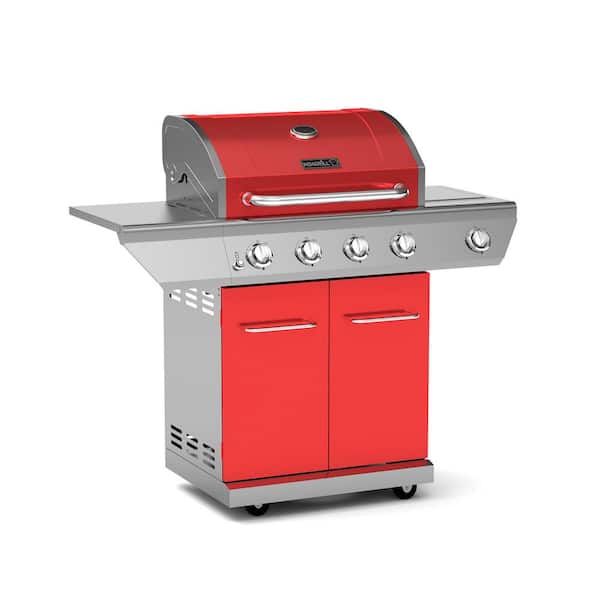 4-Burner Propane Gas Grill in Red with Side Burner