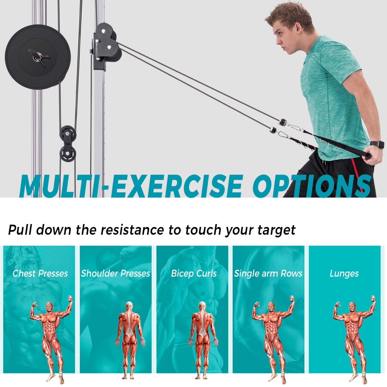 Lat Pulldown Machine Home Gym Fitness, Multi-Function Power Rack with Adjustable Cable Crossover System and More Training Attachment, Home Gym Back Exercise Weight Machine
