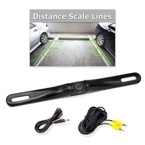 PYLE PLCM18BC - License Plate Rear View Camera - Built-in Distance Scale Lines Backup Parking/Reverse Assist Waterproof Adjustable Slim Bar Cam w/ 420 TVL Resolution & RCA Output Zinc Black Chrome