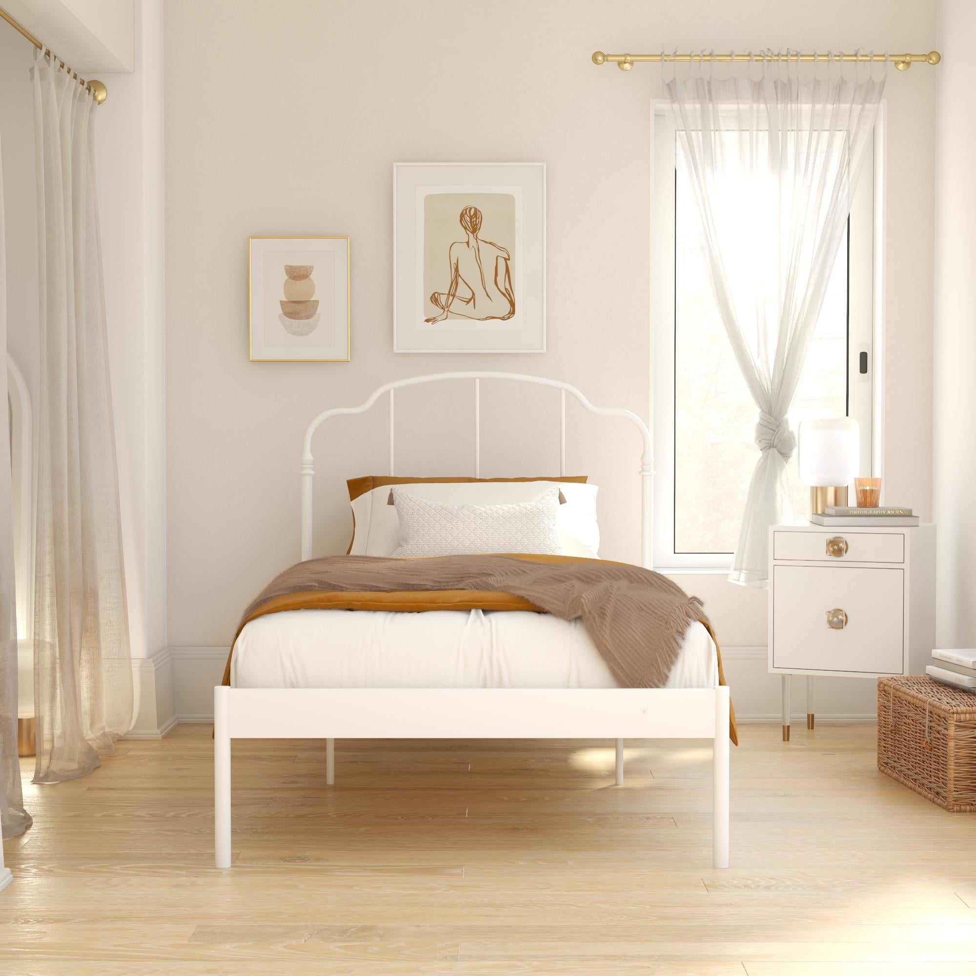 RealRooms Camie Metal Bed, Adjustable Base Height, Twin, White