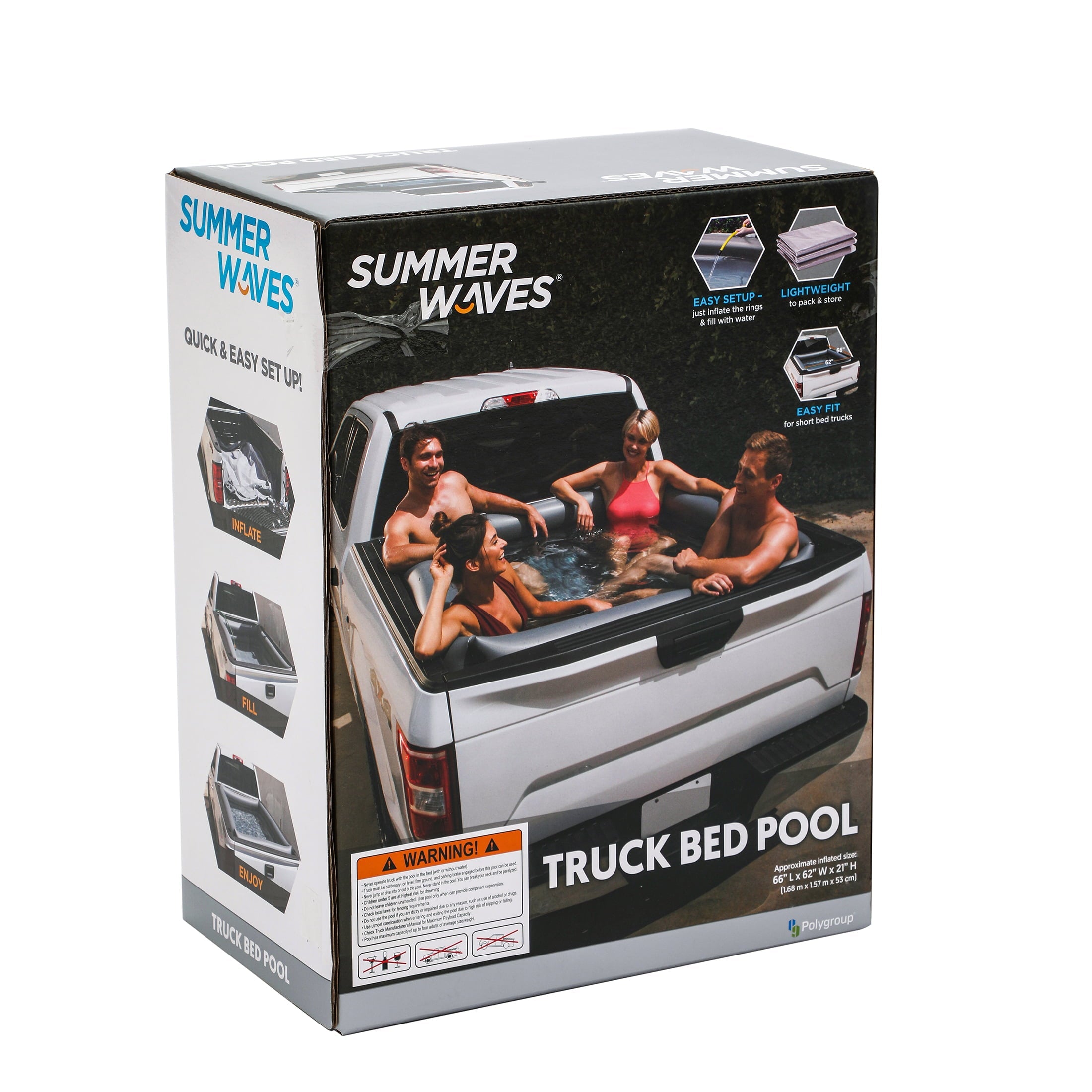 Summer Waves Rectangular Inflatable Truck Bed Pool, Gray, Adults, Unisex