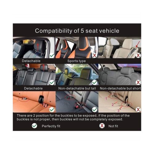 Cartoon Cat Car Seat Covers Luxury PU Leather Universal Auto Front & Rear Sea...