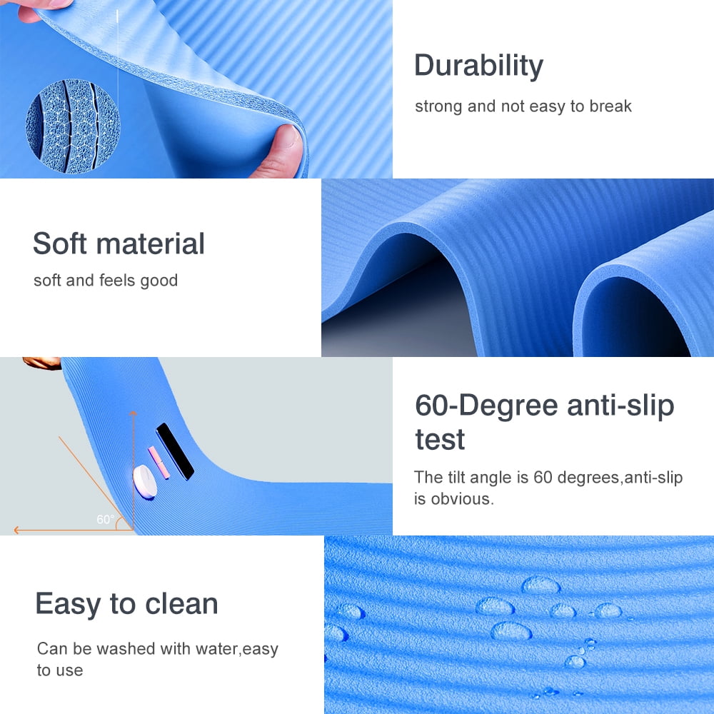 Thick Yoga Mat High Density Anti-Tear Exercise Mat with Carrying Strap Size 183x61x1cm Blue