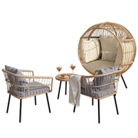 Dextrus L-Shaped Patio Sofa, All-Weather Wicker Patio Conversation Set with Tempered Glass Table & Cushions